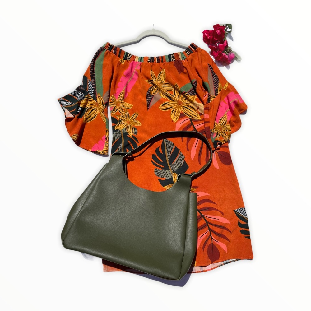 Colorful print dress & coordinating bag bundle